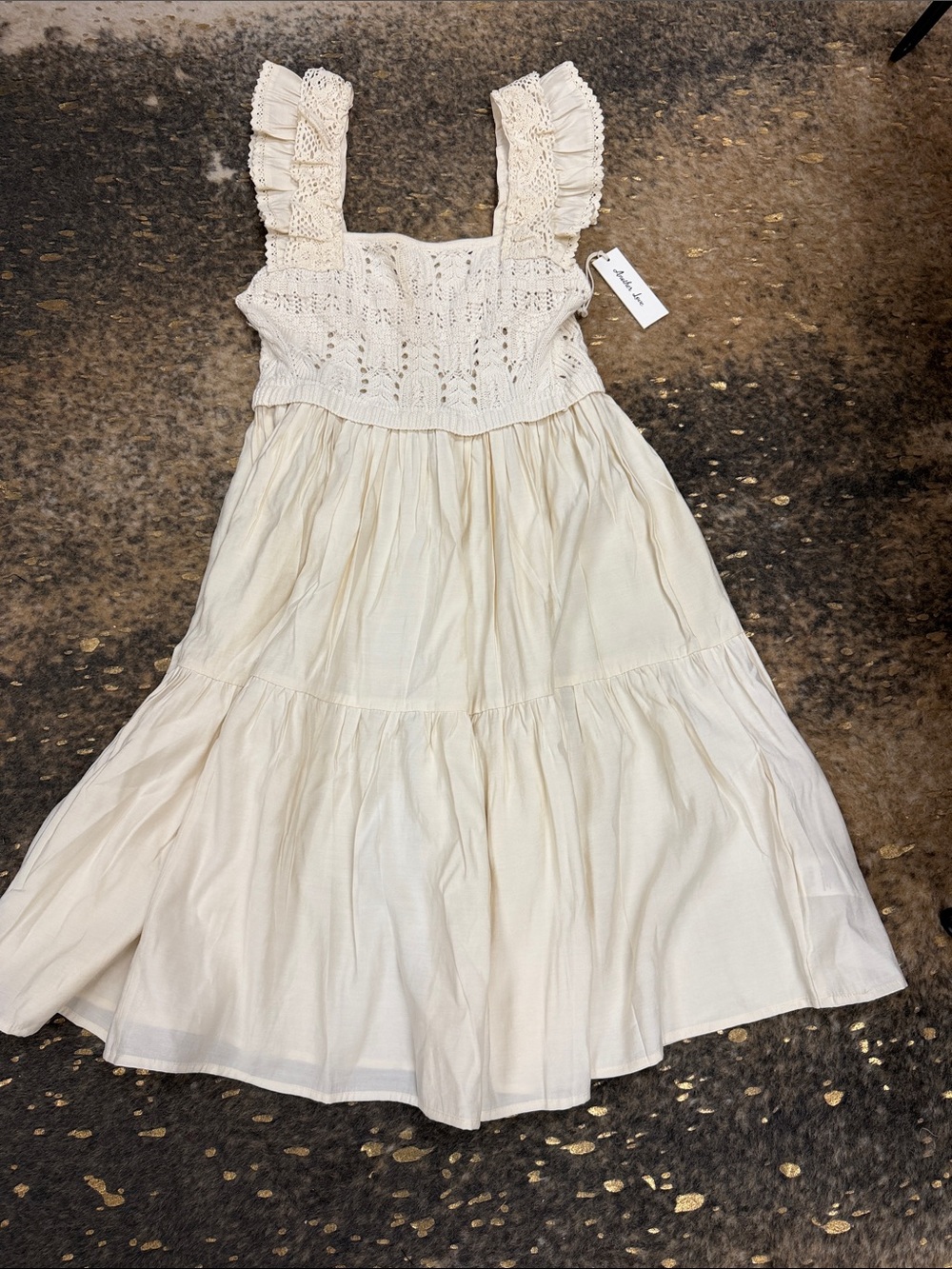 Another Love Cream Crochet Bodice Tiered Dress NWT | small